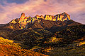 Chimney Rock and Cimmeron Mountains, Sunset