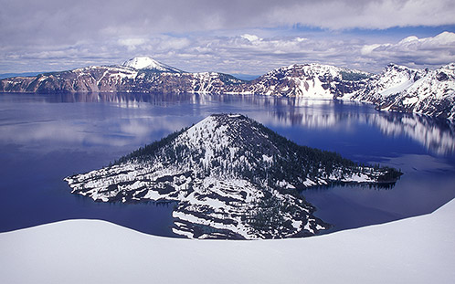 Crater Lake and Wizard Island, Springtime, Landscape Photograph