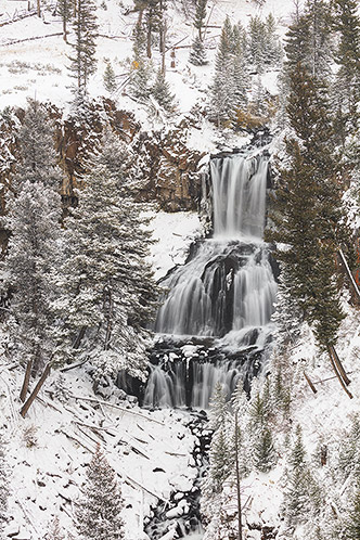 Undine Falls in Snow, Yellowstone national Park, Wyoming